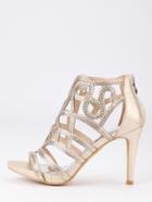 Shein Apricot Faux Suede Laser-cut Peep Toe Sandals