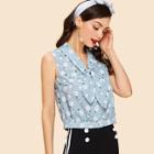 Shein Knotted Shawl Collar Sleeveless Blouse