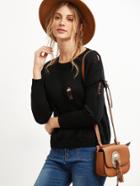 Shein Black Ripped Round Neck Distressed Sweater