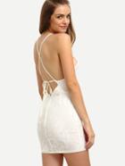 Shein Flower Embroidered Lace-up Bodycon Dress - White