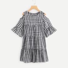 Shein Cold Shoulder Checked Dress