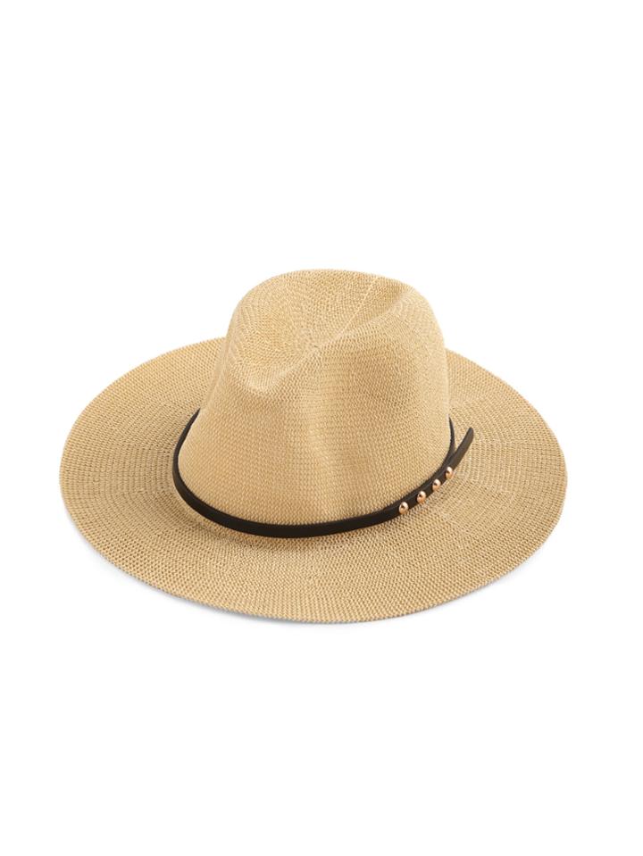 Shein Metal Detail Faux Leather Band Straw Hat