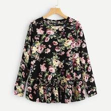 Shein Floral Flounce Trim Tee
