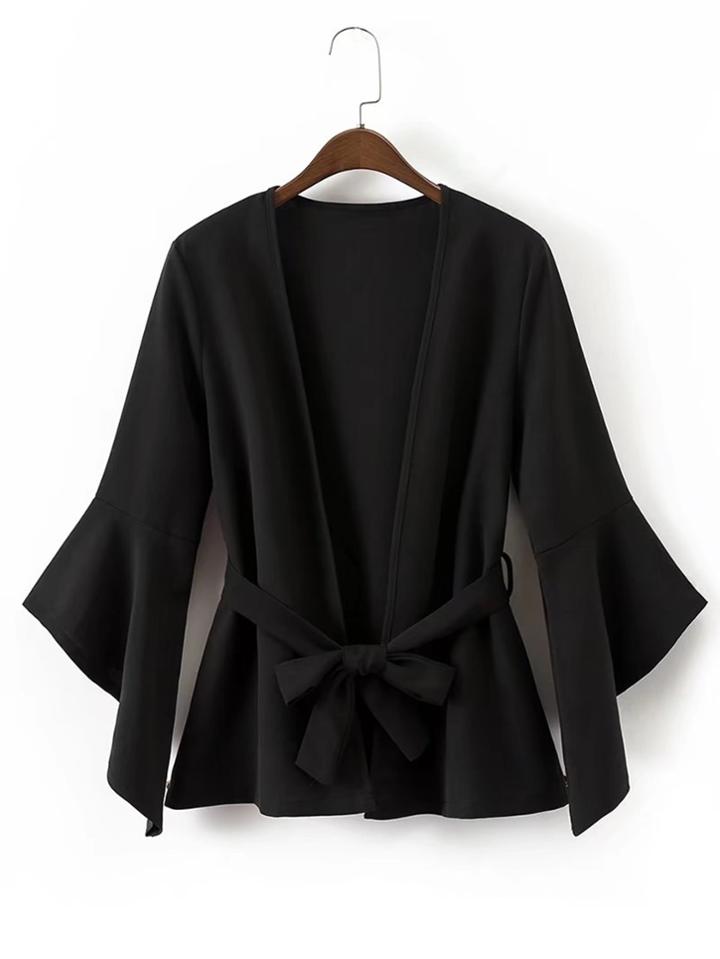 Shein Asymmetric Bell Sleeve Blazer With Self Tie