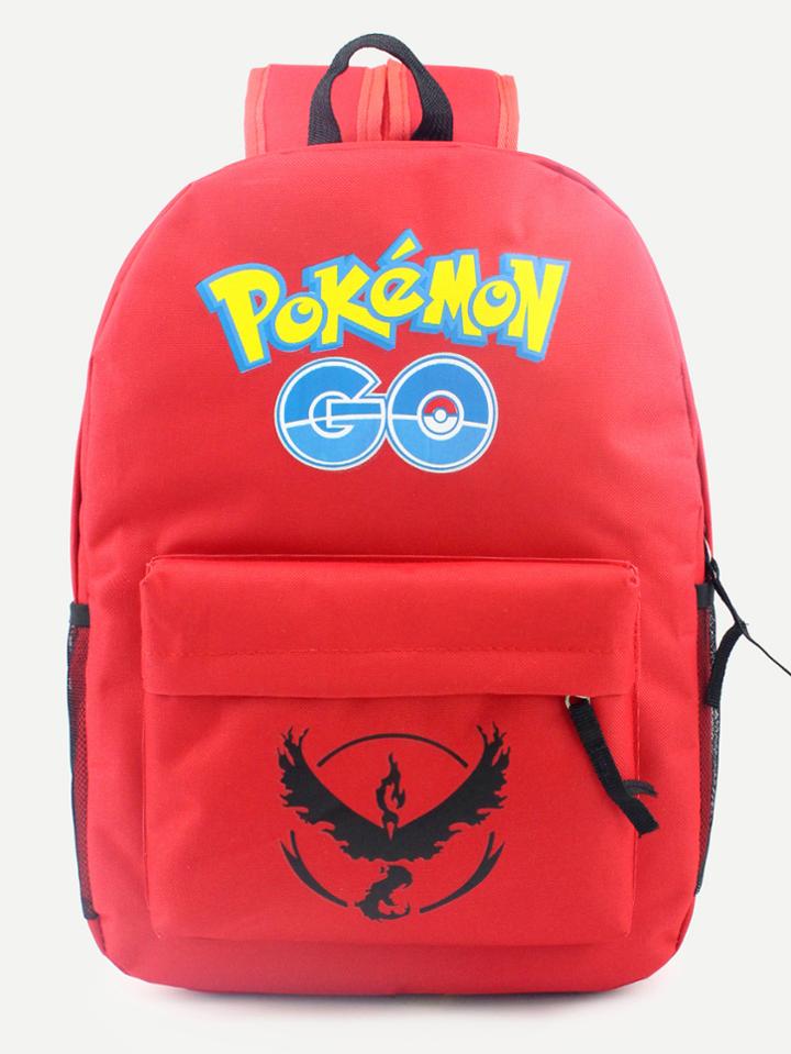 Shein Pokemon Go Red Nylon Backpack
