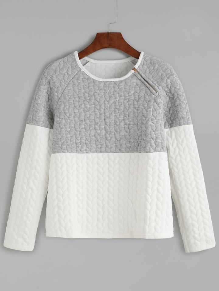 Shein Color Block Zipper Trim Embossed Sweatshirt