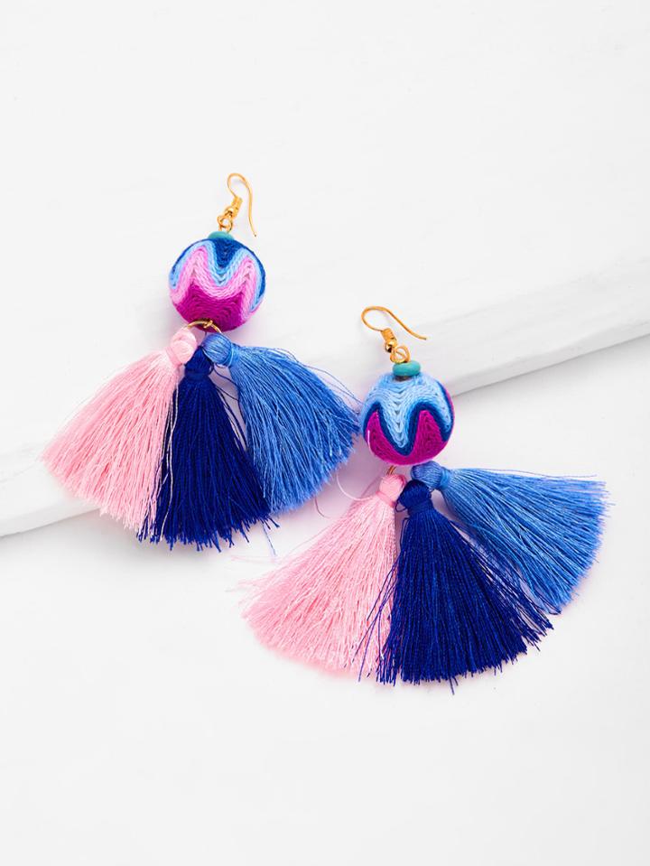 Shein Round Top Color Block Tassel Earrings