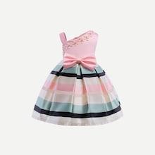 Shein Toddler Girls Pearls Bow Waist Striped Dress