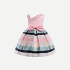 Shein Toddler Girls Pearls Bow Waist Striped Dress