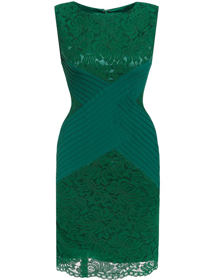 Shein Green Round Neck Sleeveless Lace Dress