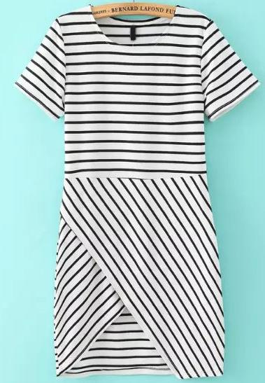 Shein Black White Short Sleeve Striped Cross Dress