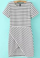 Shein Black White Short Sleeve Striped Cross Dress