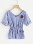 Shein Double V Neckline Applique Peplum Blouse