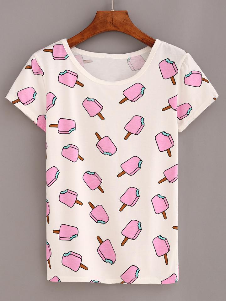 Shein Popsicle Print T-shirt - Pink