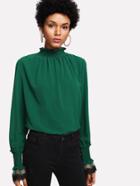Shein Frill Detail Smocked Neck And Cuff Top