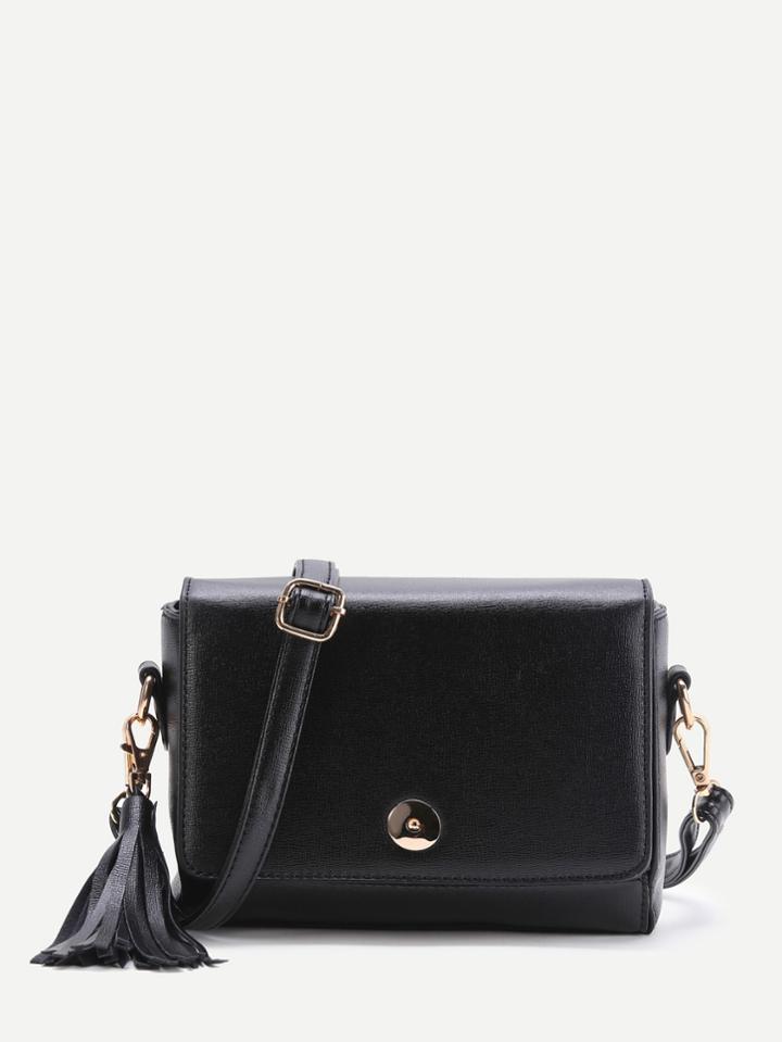 Shein Black Double Tassel Detail Pu Shoulder Bag