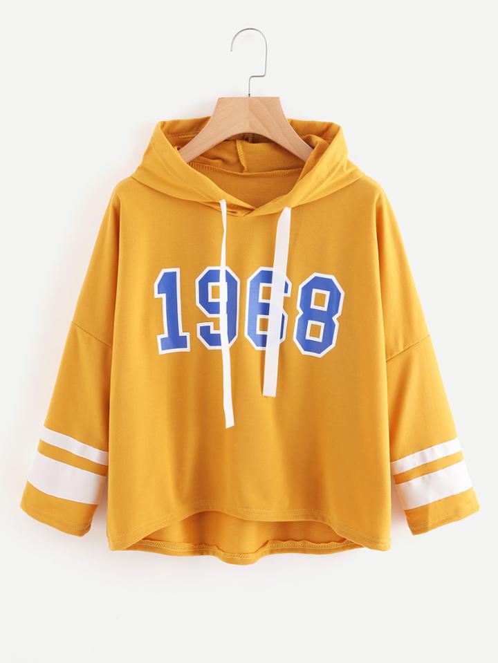 Shein Varsity Print Drop Shoulder Hoodie