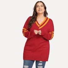 Shein Plus Contrast Striped V Neck Sweater