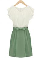 Rosewe A Line V Neck Lotus Leaf Sleeve Color Blocking Dress