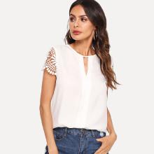 Shein Cutout Lace Contrast Plain Top