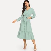 Shein Ruffle Hem Tie Waist Stripe Shirt Dress