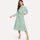 Shein Ruffle Hem Tie Waist Stripe Shirt Dress