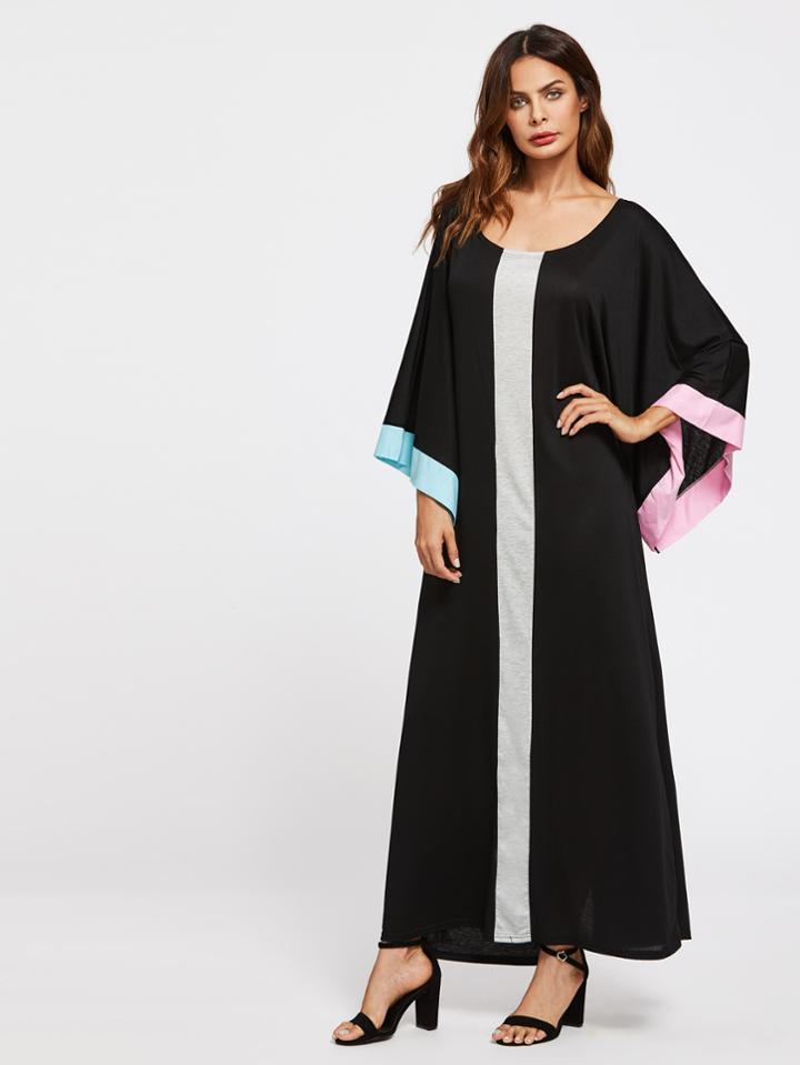 Shein Contrast Panel Kimono Sleeve Kaftan Dress