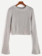 Shein Grey Raglan Sleeve Bell Cuff Crop Sweater