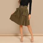 Shein Waist Belted Pleated Pocket Skirt