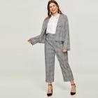 Shein Plus Plaid Blazer With Wide Leg Pants