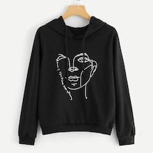 Shein Drawstring Sketch Print Hoodie