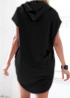 Rosewe Black Batwing Sleeve Loose Hoodie Dress
