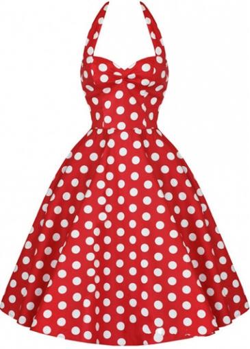 Rosewe Polka Dot Print Halter Neck Skater Dress
