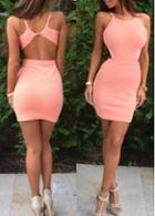 Rosewe Hollow Back Sleeveless Pink Bodycon Dress