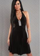 Rosewe Stunning Halter Design Black Open Back Dress With Rhinestone