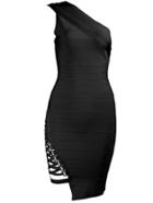 Shein Oblique Shoulder Lattice Side Bandage Dress