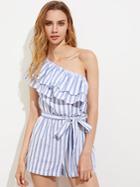 Shein Self Tie Layered One Shoulder Striped Playsuit