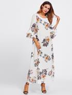 Shein Layered Bell Sleeve Floral Kaftan Dress