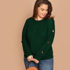 Shein Plus Drop Shoulder Button Detail Rib-knit Pullover