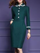Shein Green Doll Collar Pockets Sheath Dress