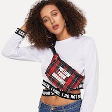 Shein Slogan Print Plaid Bum Bag