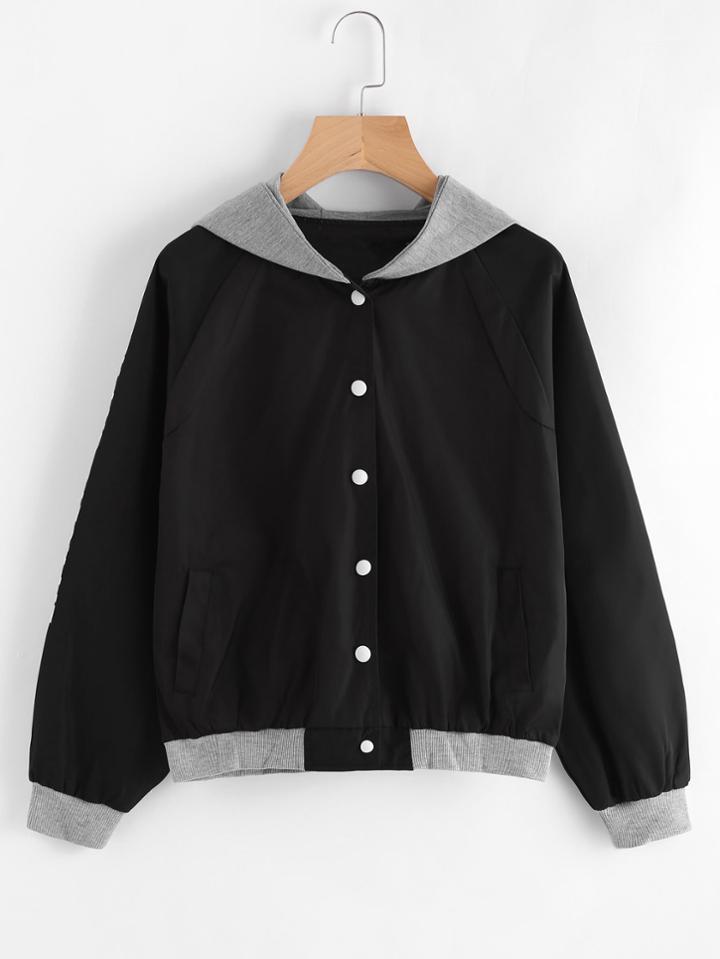 Shein Contrast Hooded Letter Print Jacket