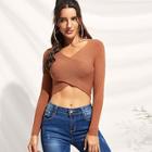 Shein Ribbed Wrap Solid Crop Jumper