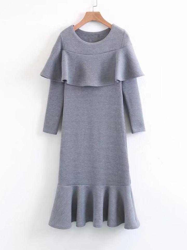 Shein Flounce Detail Drop Waist Knit Dress