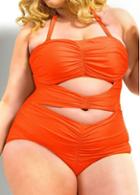 Rosewe Hollow Out Waist Plus Size Halter Swimwear