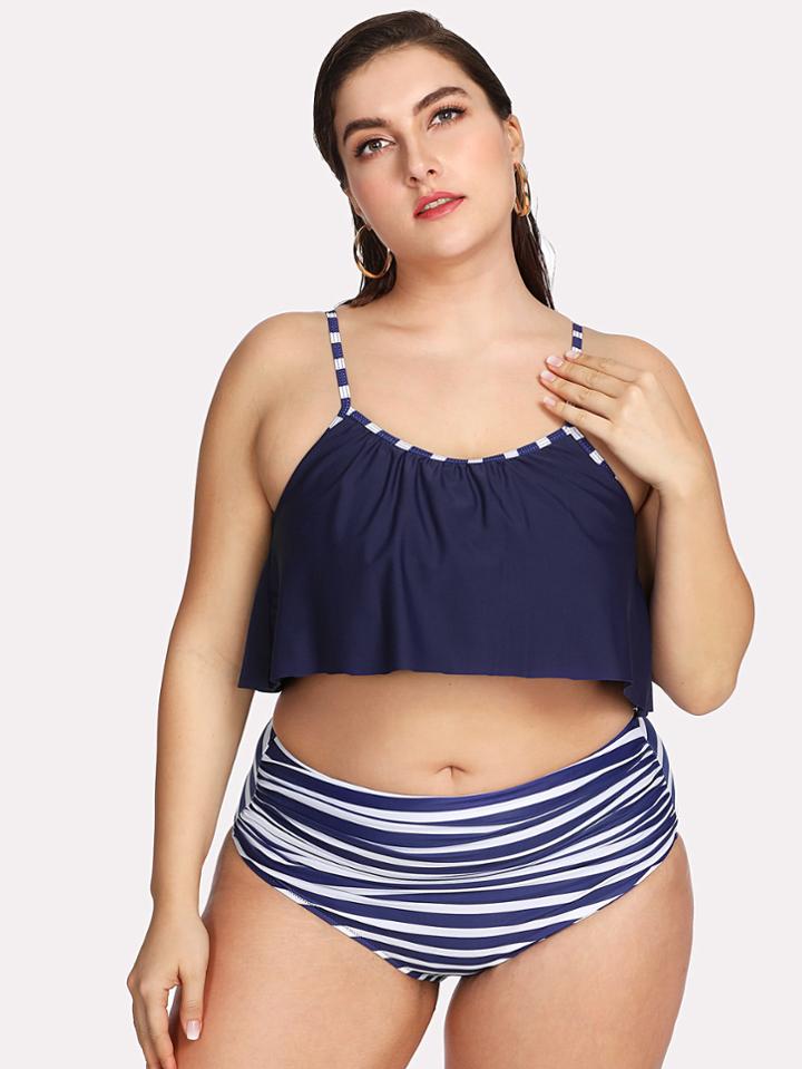 Shein Striped Print Tankini Set