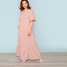 Shein Ruffle Cuff And Hem Pocket Side Dress