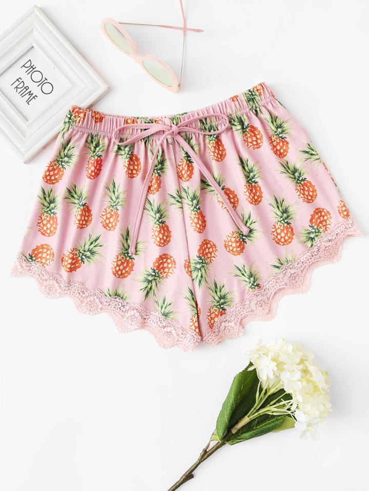 Shein Pineapple Print Lace Trim Shorts
