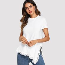 Shein Lace Hem Dip Hem Tee