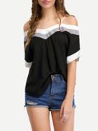 Shein Color Panel Off-the-shoulder Cami Top - Black
